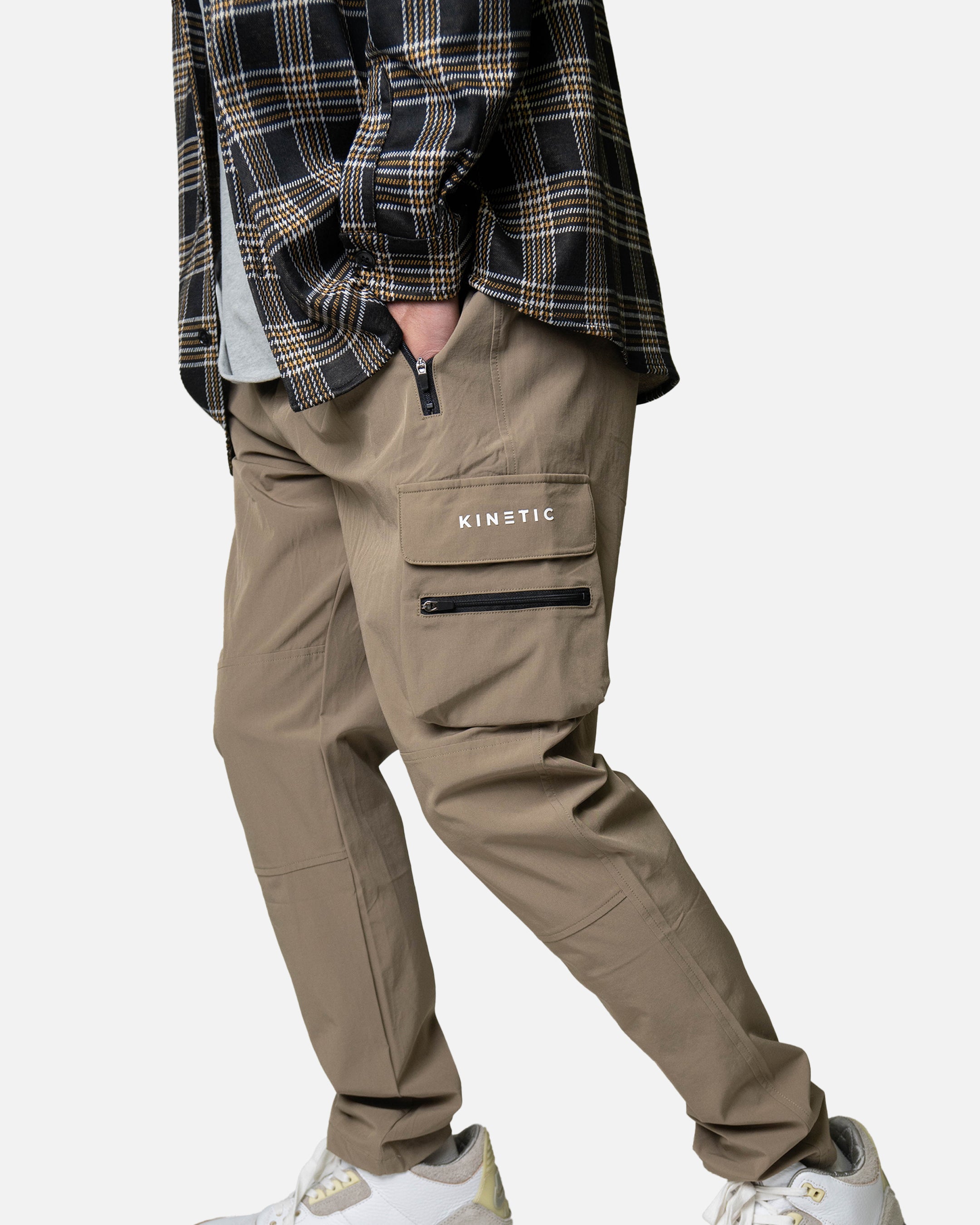 Mocha Taper Stretch Nylon Cargo Pants