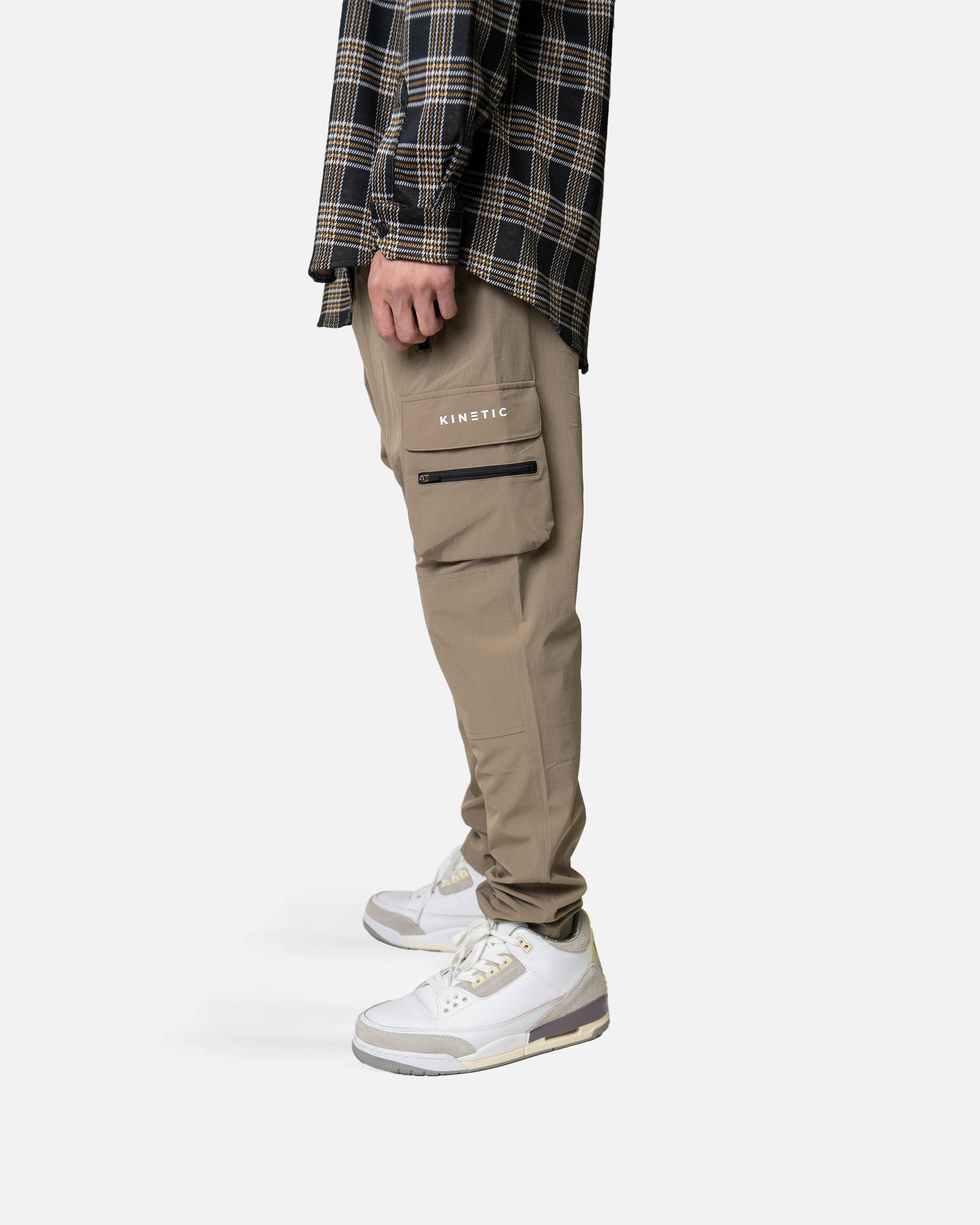 Mocha Taper Stretch Nylon Cargo Pants