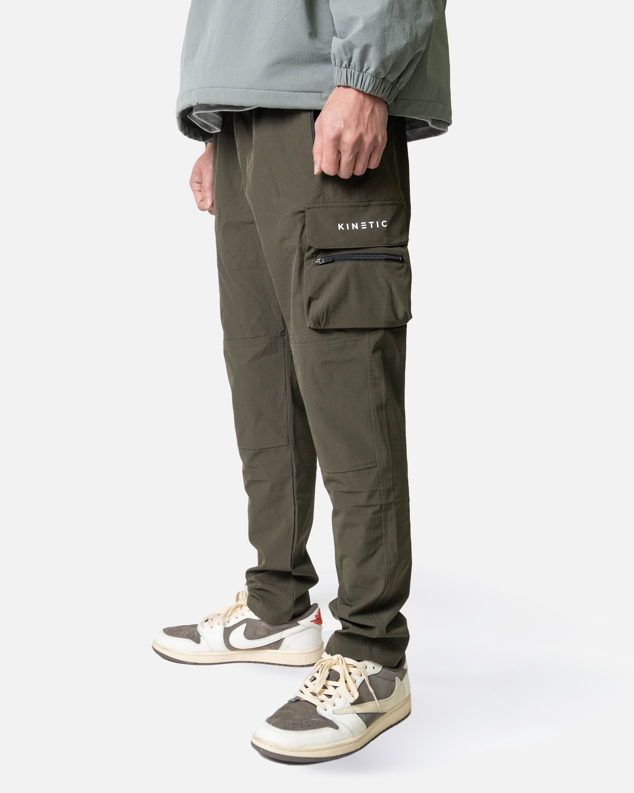 Olive Taper Stretch Nylon Cargo Pants