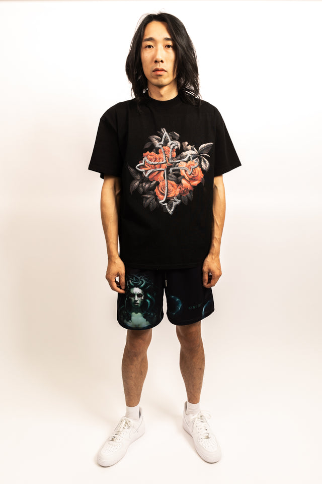 Black Rose Cross Oversized Shirt