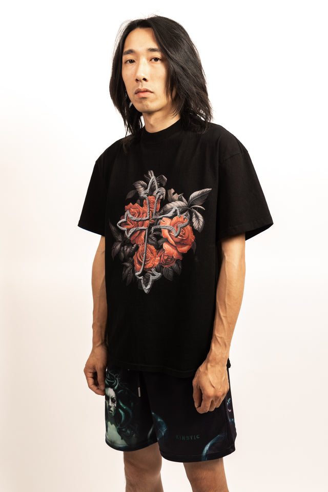 Black Rose Cross Oversized Shirt
