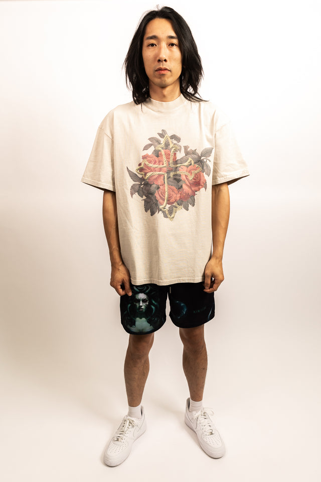 Cream Rose Cross Oversized Shirt