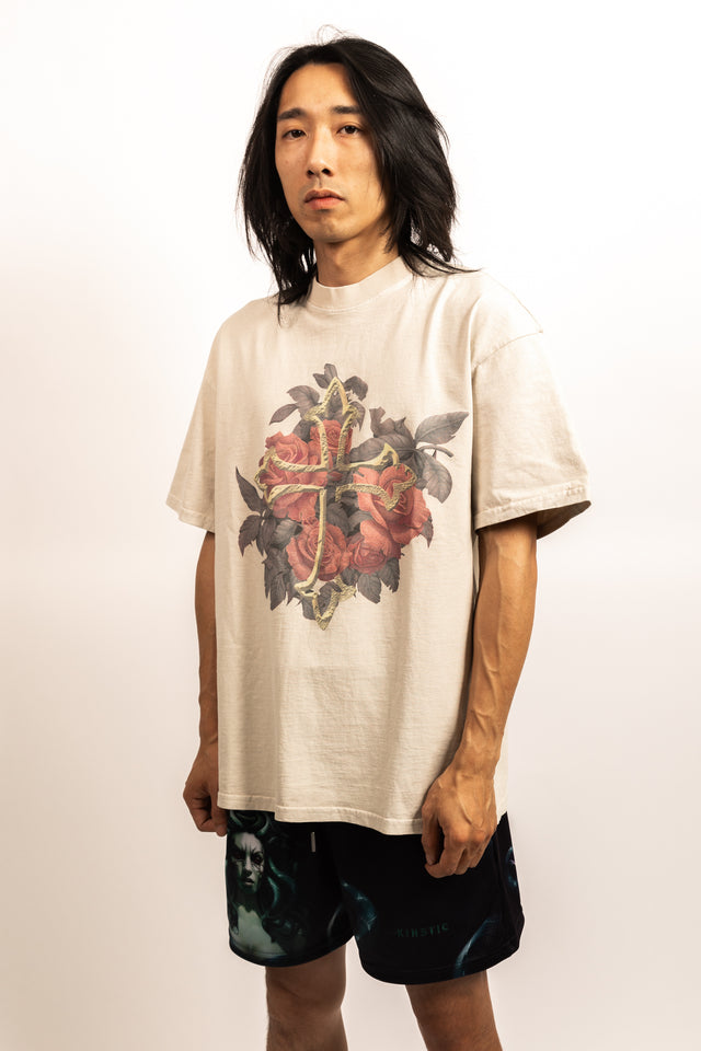 Cream Rose Cross Oversized Shirt