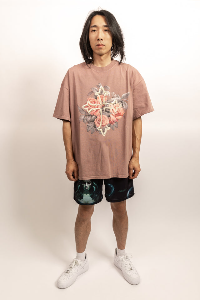 Mauve Rose Cross Oversized Shirt