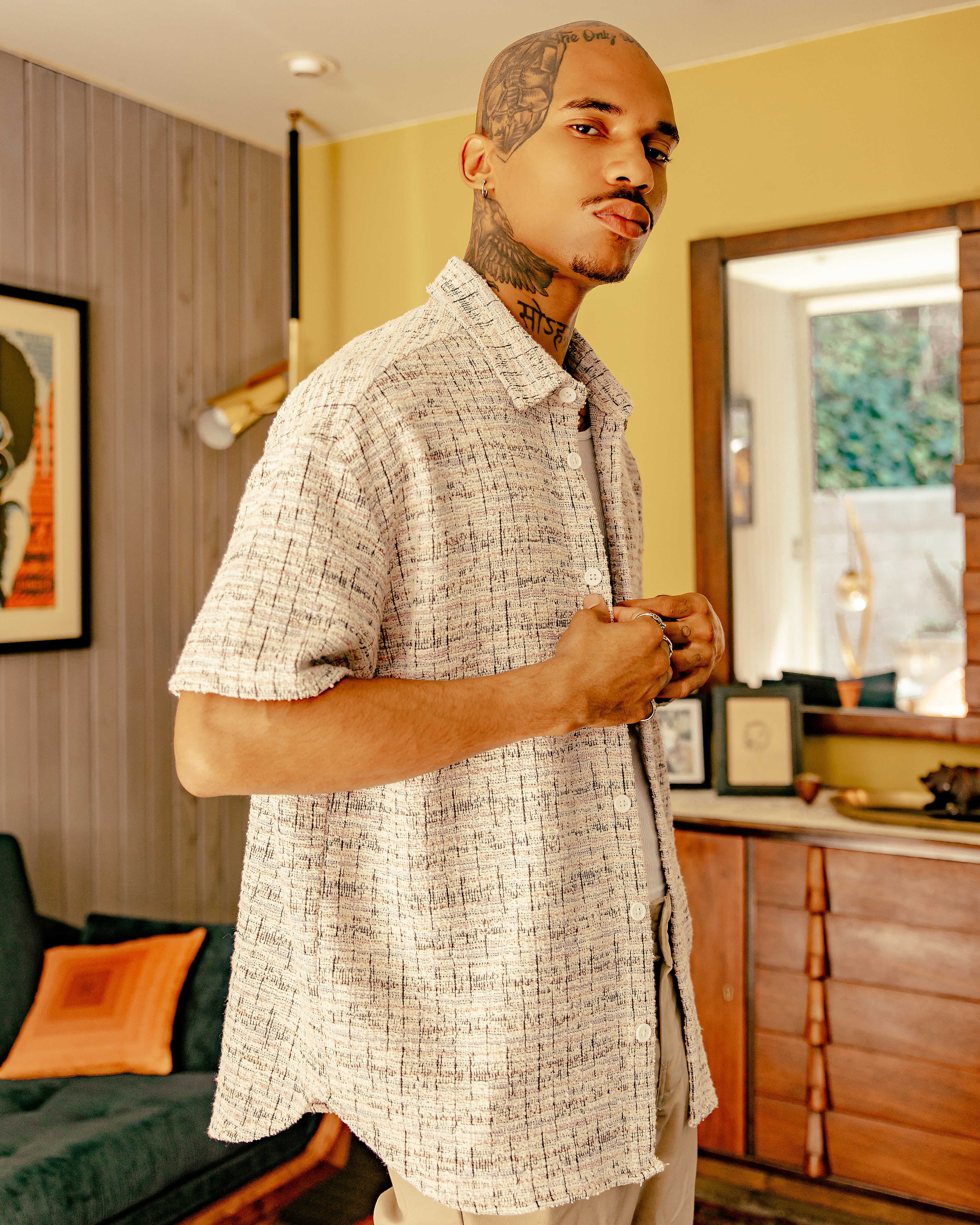 Boucle Short Sleeve Button-Down Shirt