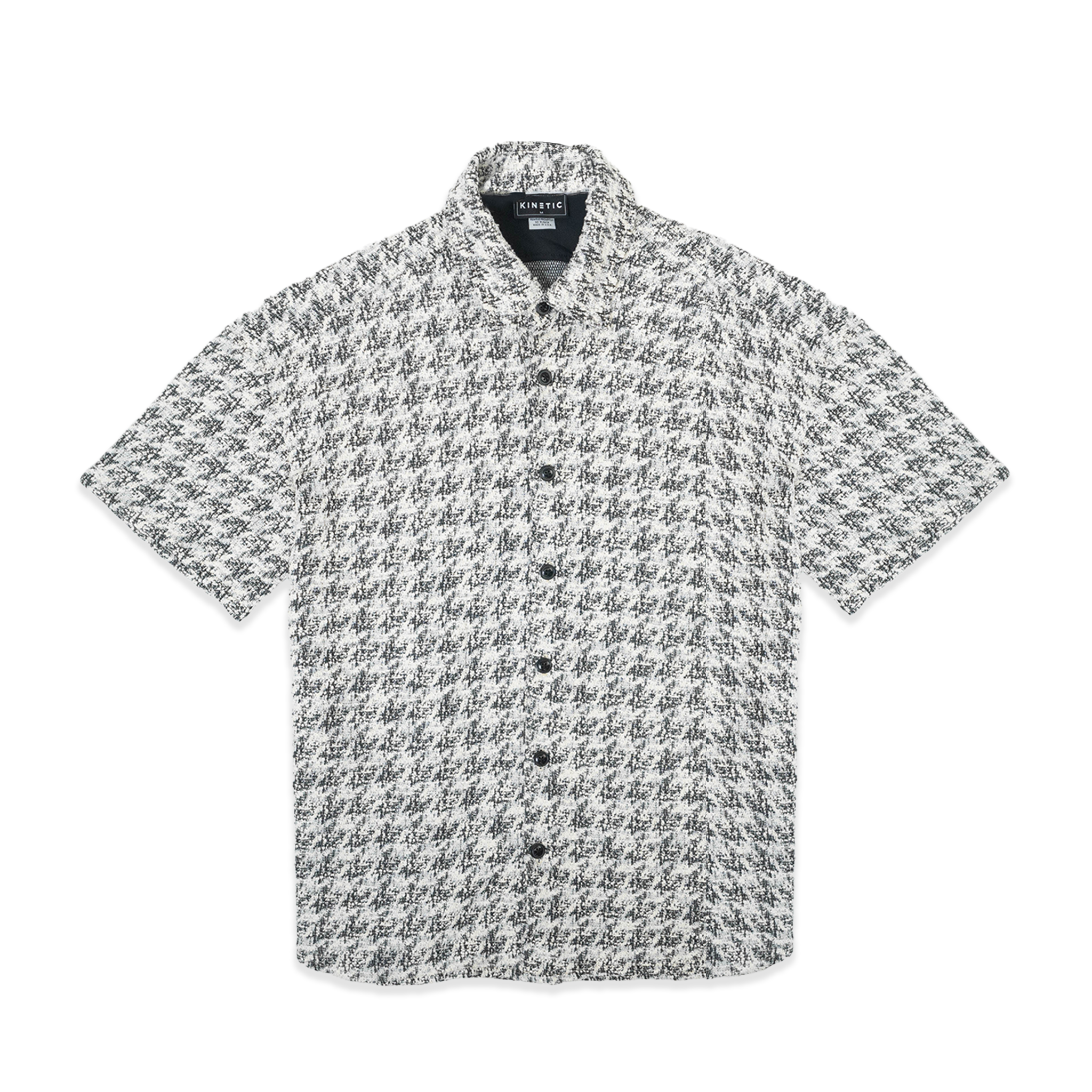 Houndstooth Boucle Short Sleeve Button-Down Shirt