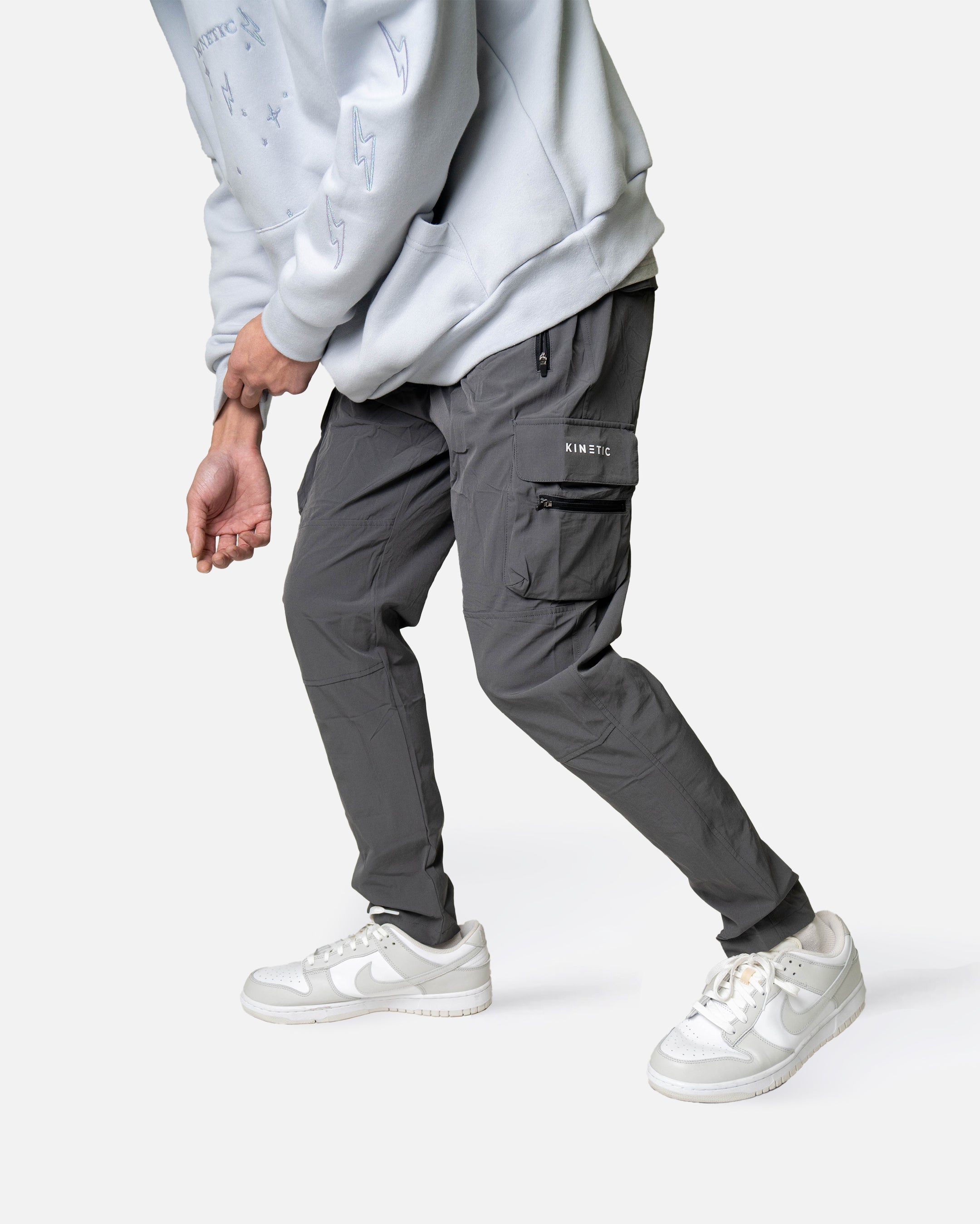 Grey Taper Stretch Nylon Cargo Pants