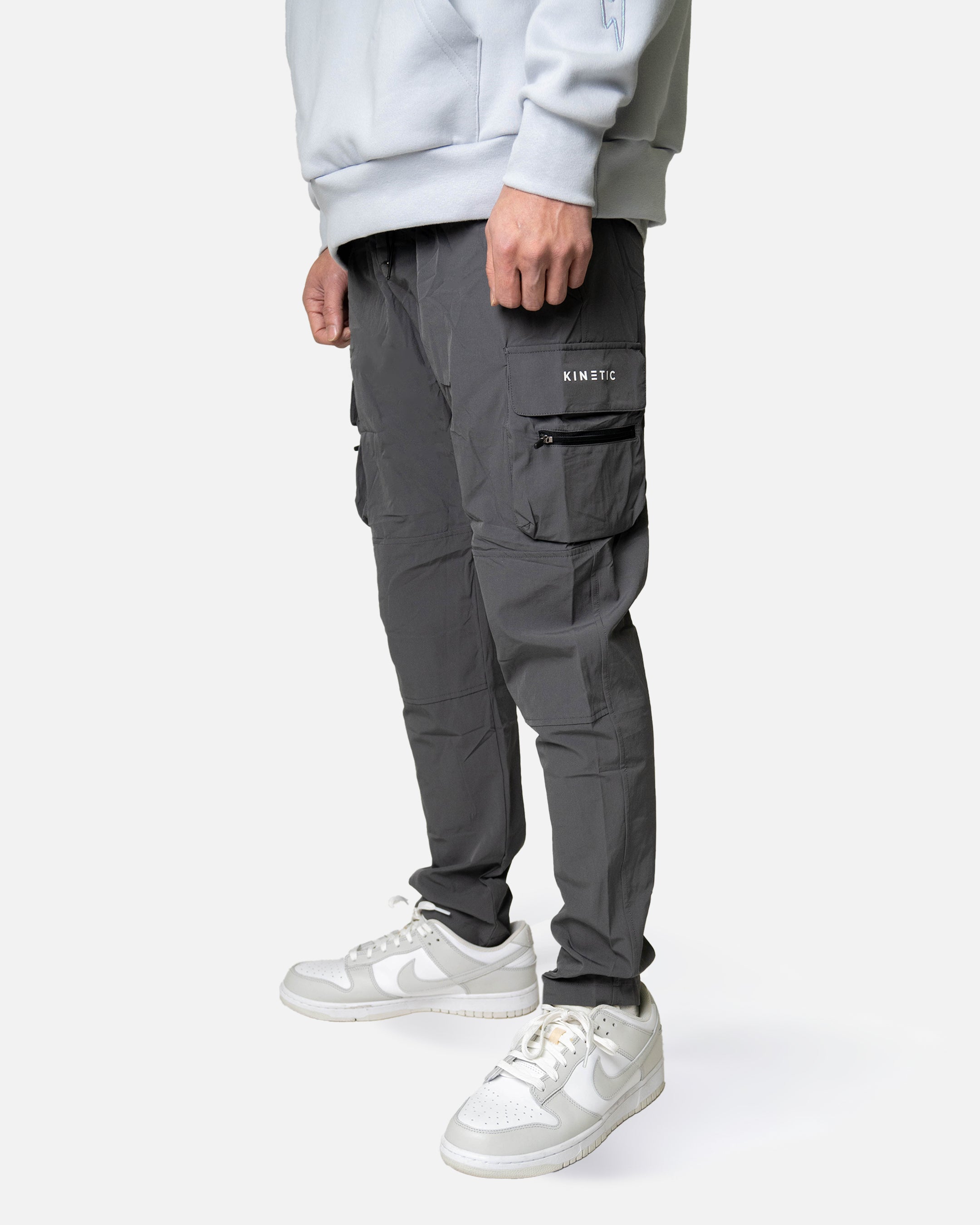 Grey Taper Stretch Nylon Cargo Pants