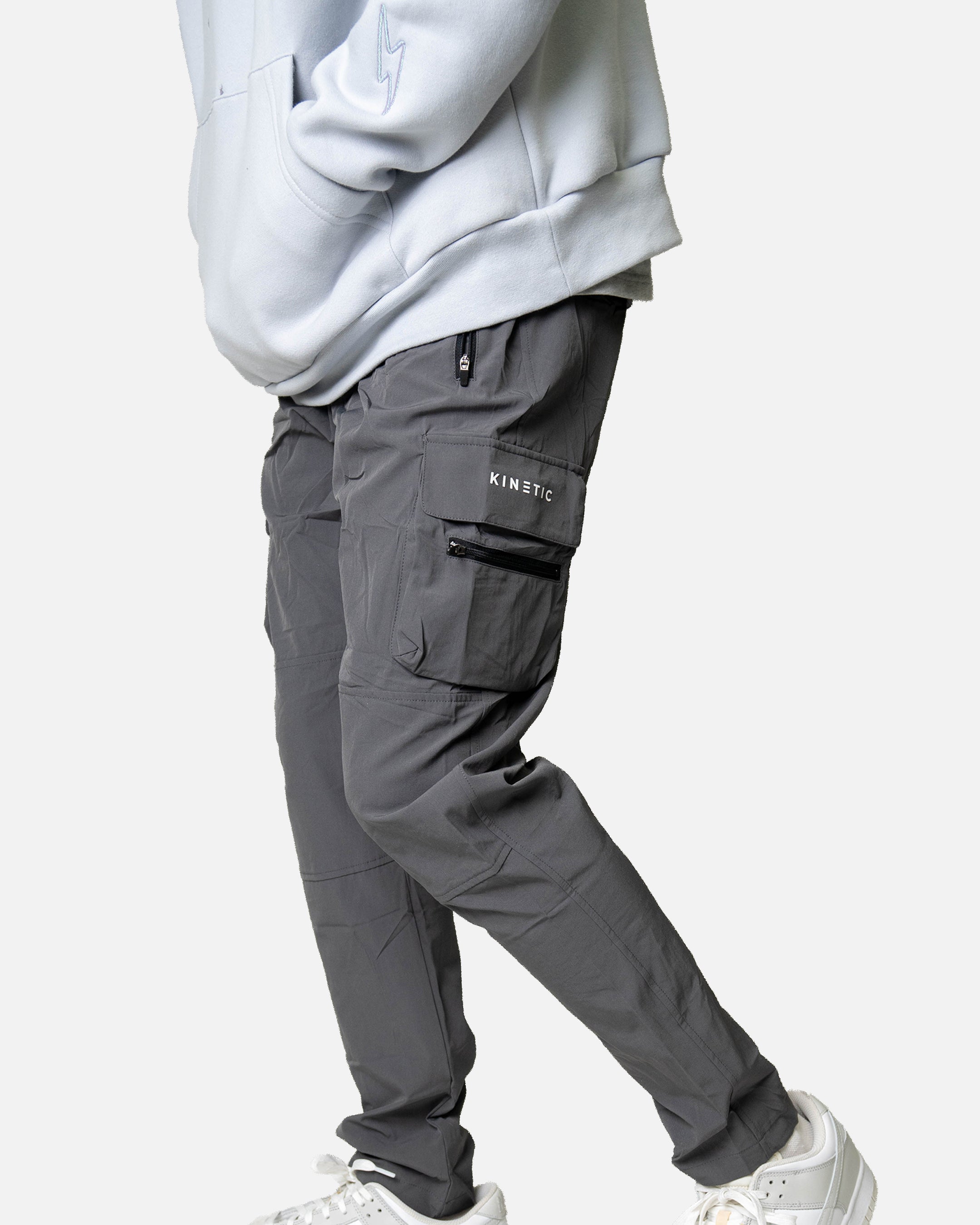 Grey Taper Stretch Nylon Cargo Pants