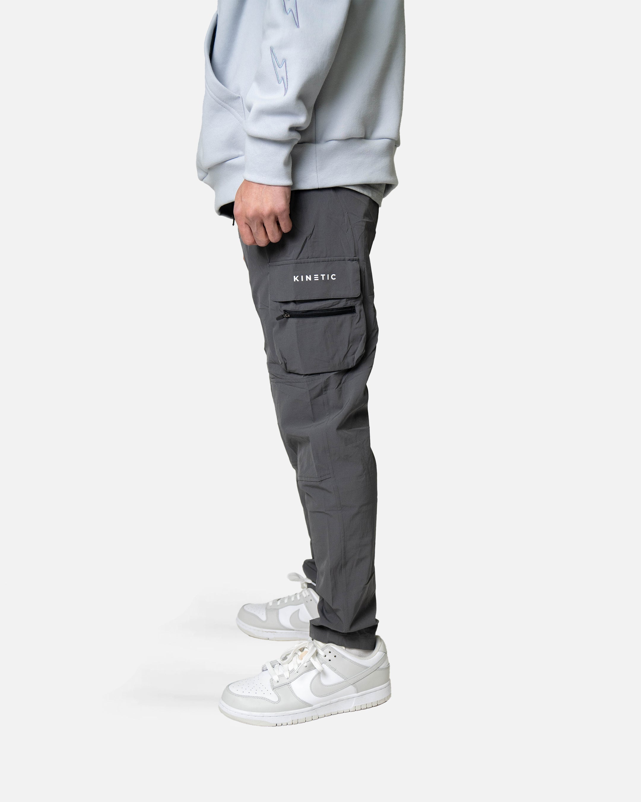 Grey Taper Stretch Nylon Cargo Pants