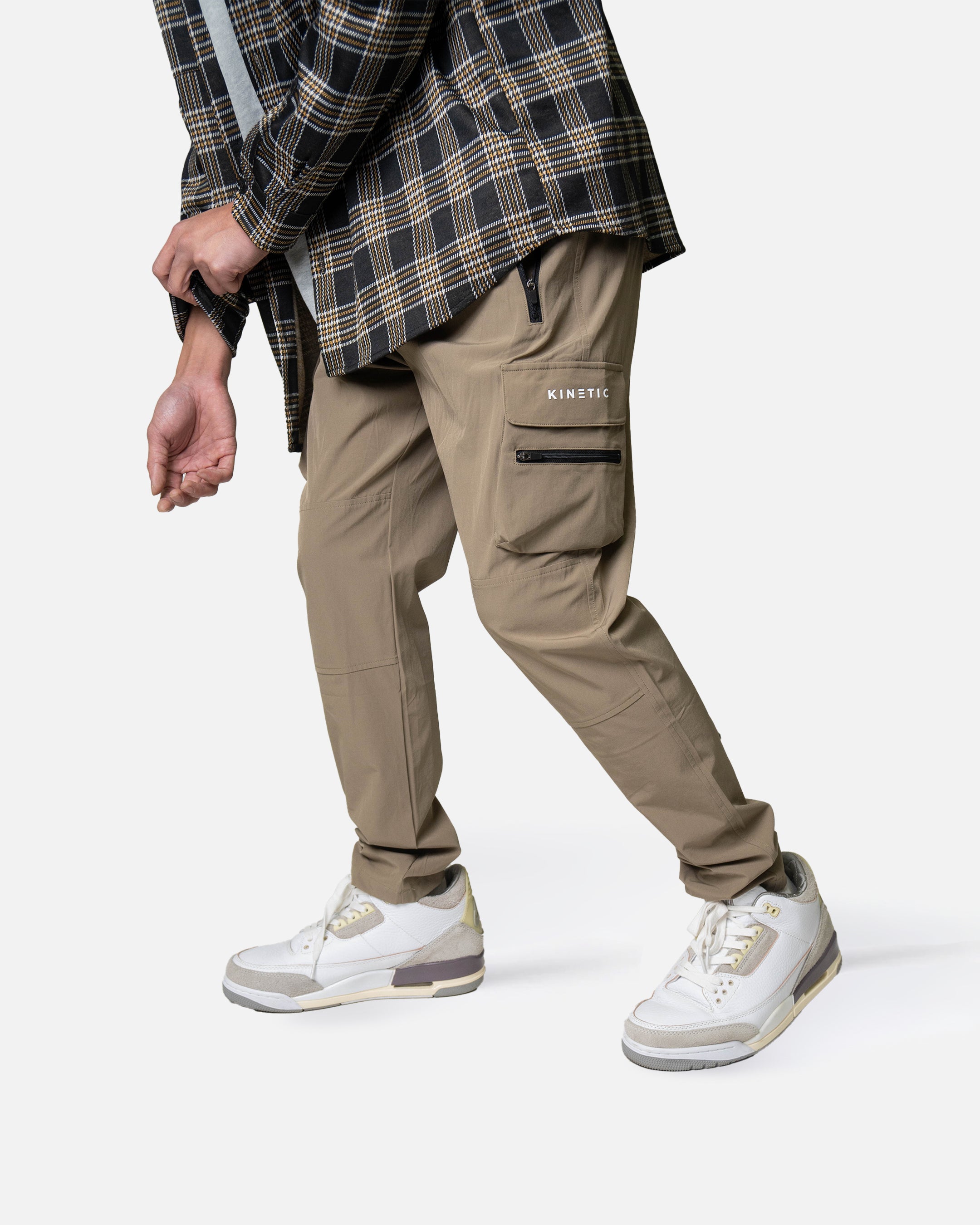 Mocha Taper Stretch Nylon Cargo Pants