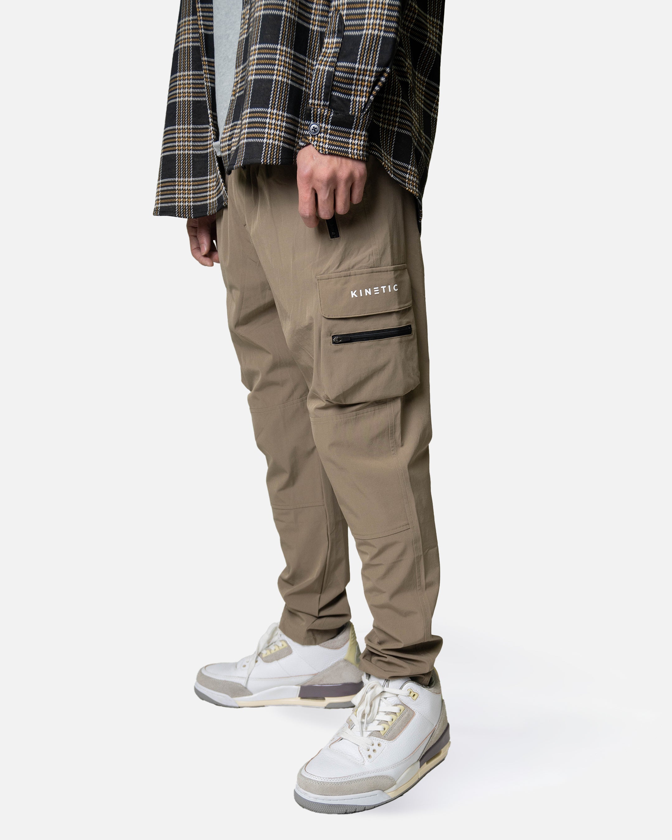 Mocha Taper Stretch Nylon Cargo Pants