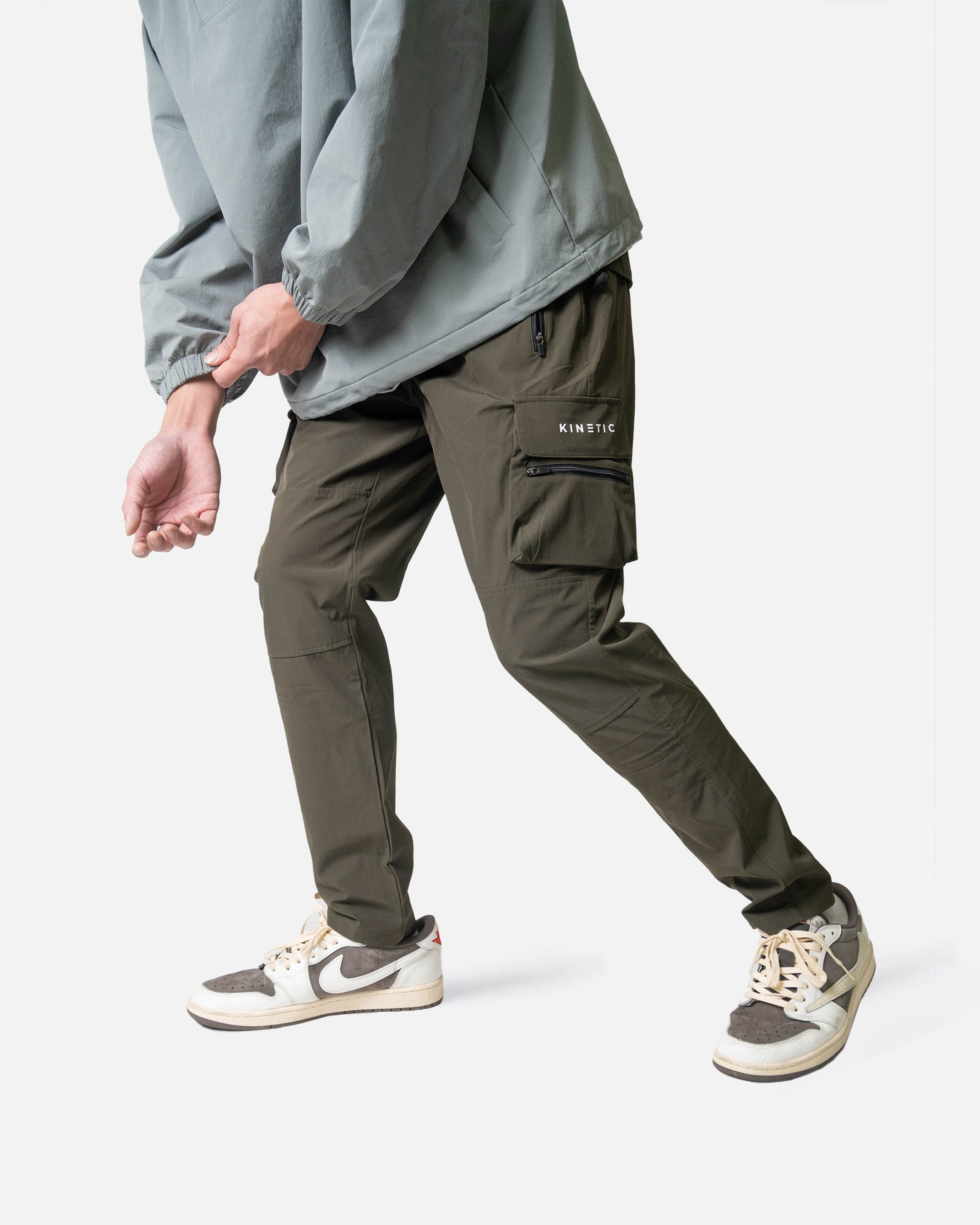 Olive Taper Stretch Nylon Cargo Pants