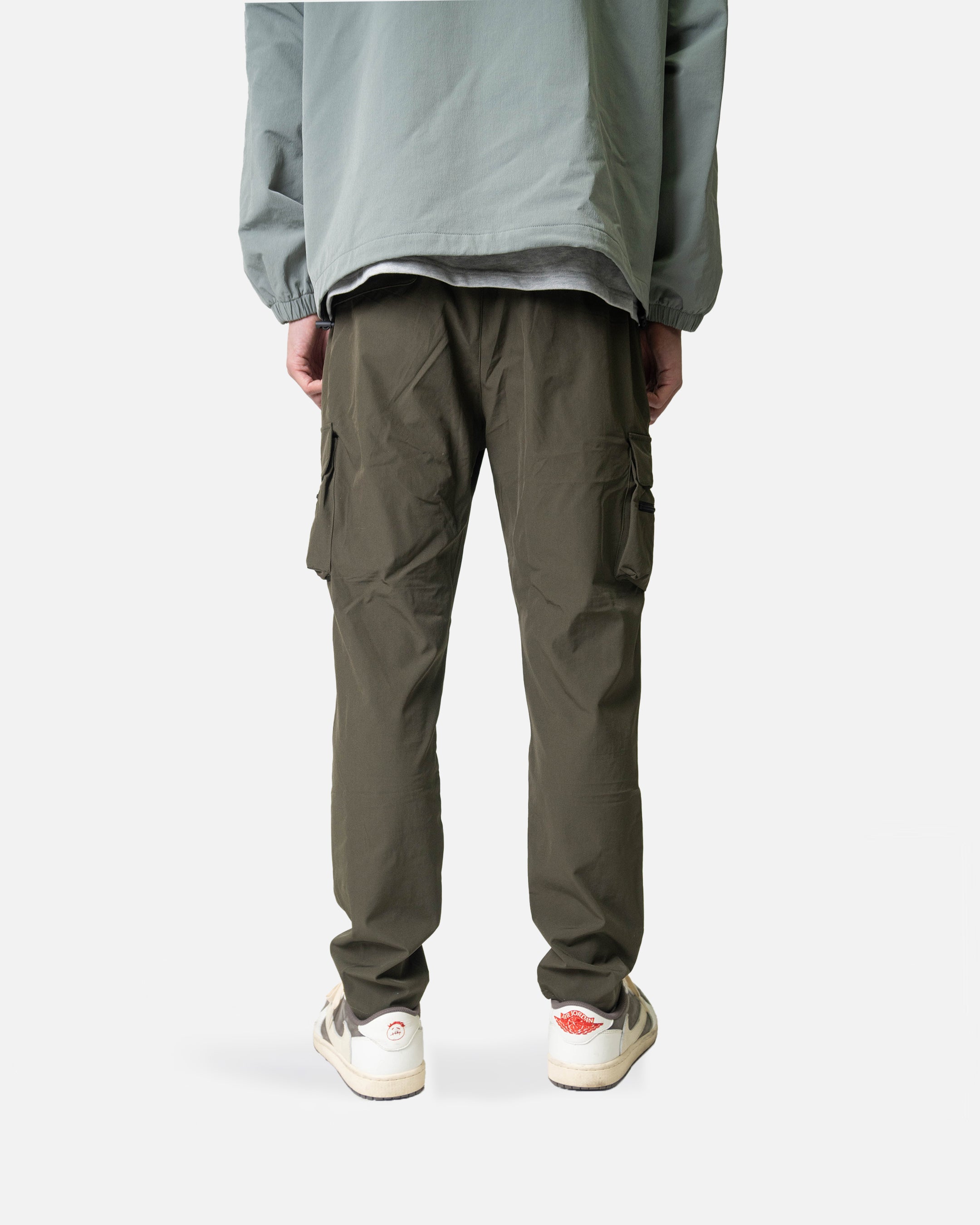 Olive Taper Stretch Nylon Cargo Pants