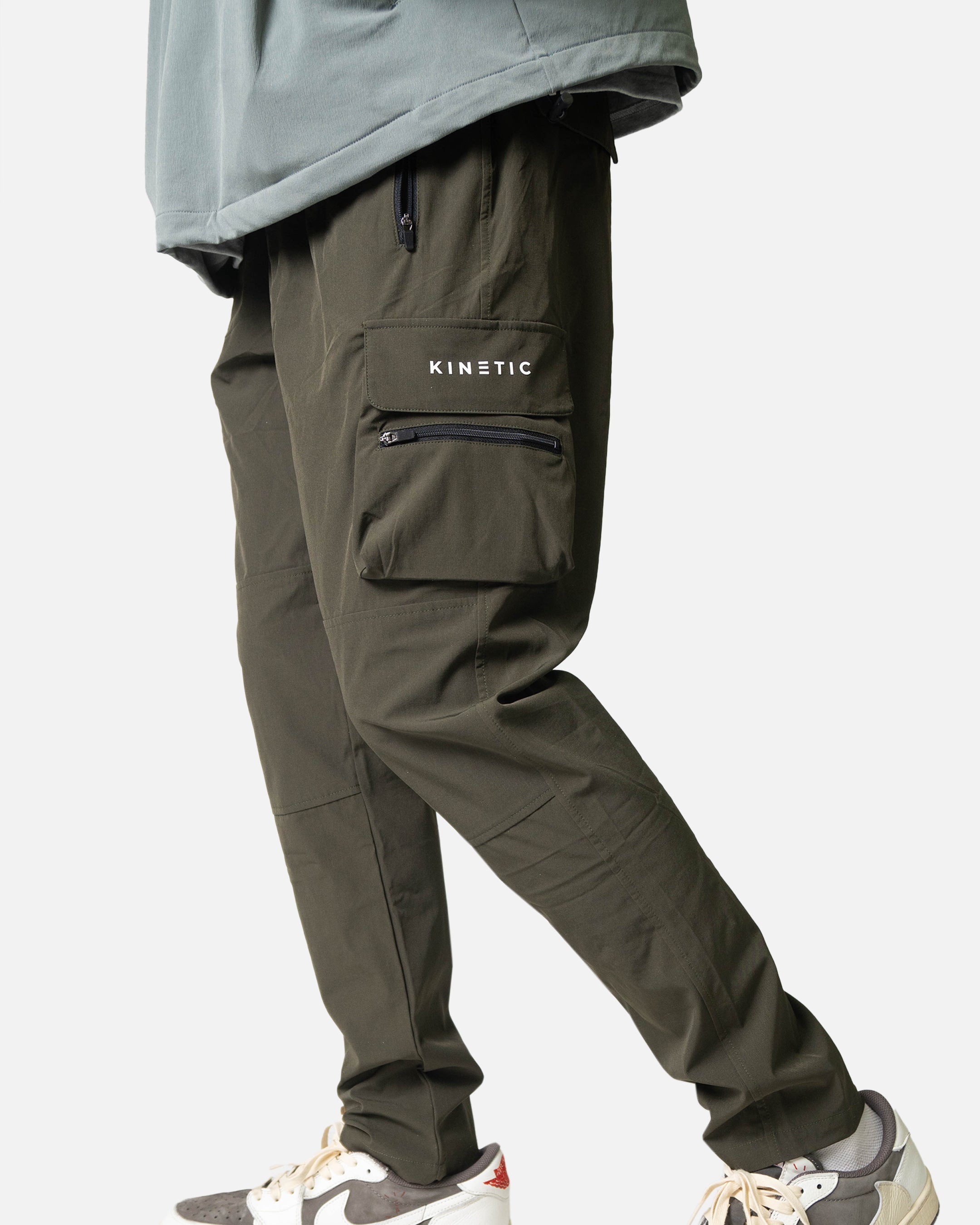 Olive Taper Stretch Nylon Cargo Pants