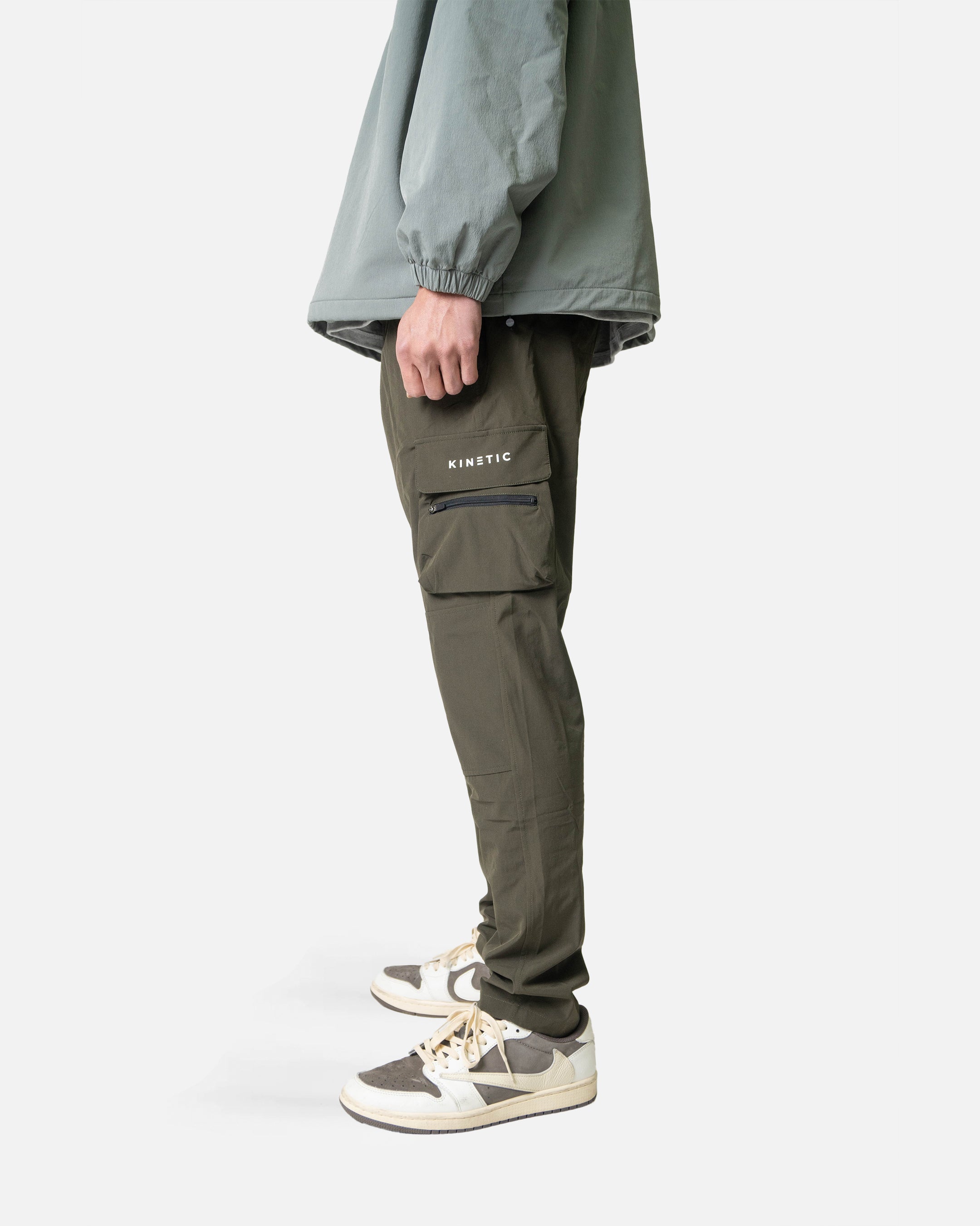 Olive Taper Stretch Nylon Cargo Pants