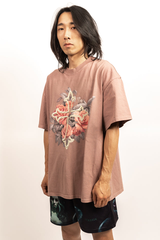 Mauve Rose Cross Oversized Shirt